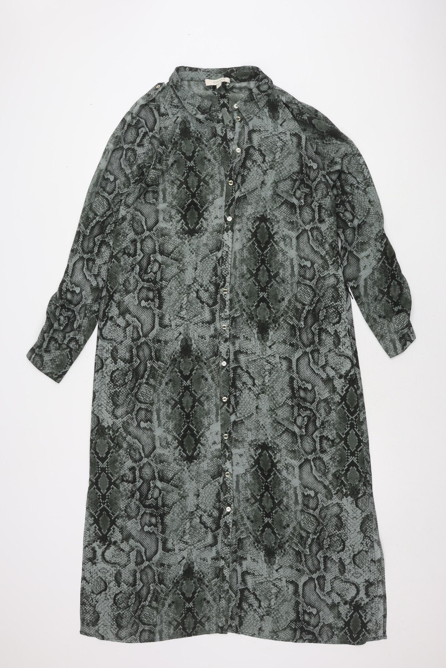 Oasis Women's Grey Animal Print Shirt Dress Size 14