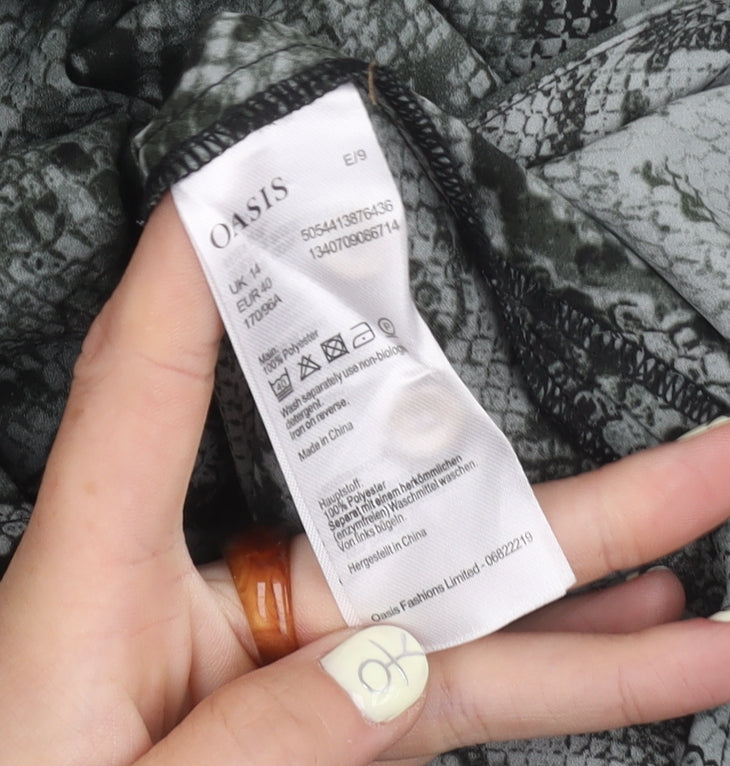 Oasis Women's Grey Animal Print Shirt Dress Size 14