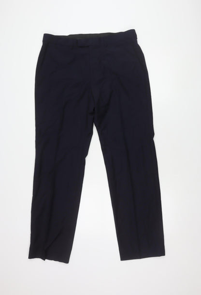 Marks and Spencer Men's Blue Regular Fit Trousers