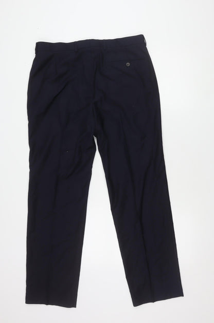 Marks and Spencer Men's Blue Regular Fit Trousers