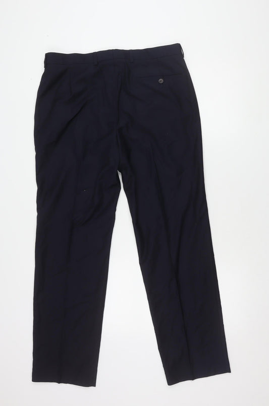 Marks and Spencer Men's Blue Regular Fit Trousers