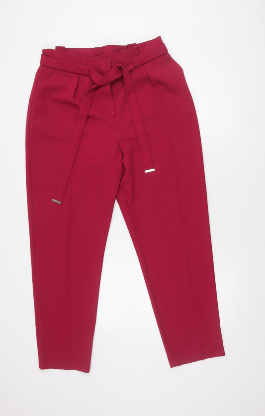Lipsy Women's Red Belted Tapered Trousers Size 14