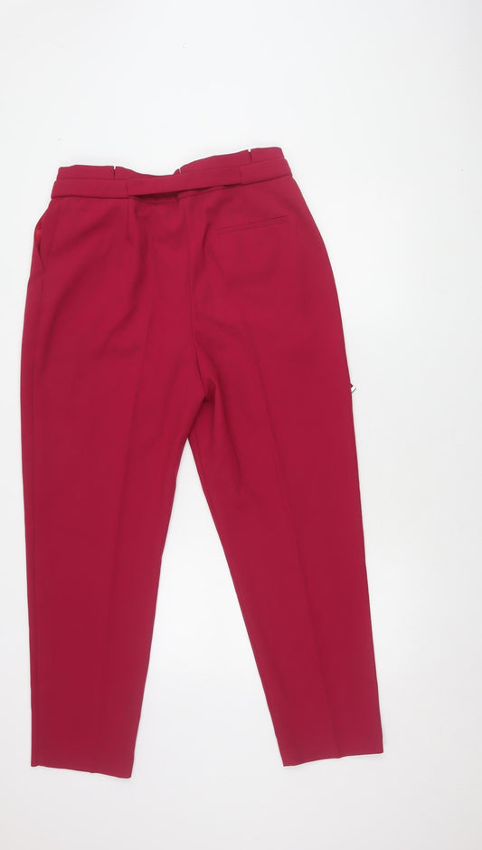 Lipsy Women's Red Belted Tapered Trousers Size 14