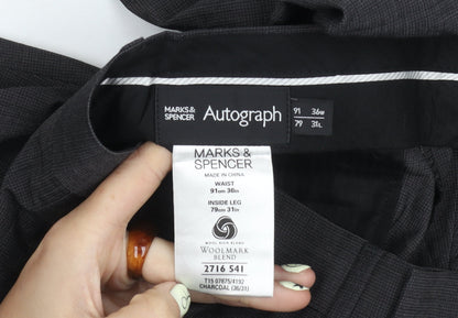 Marks and Spencer Men's Black Wool Trousers Size 36