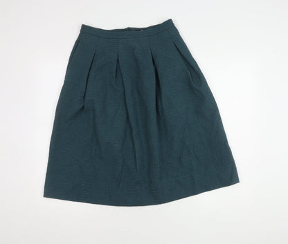 H&M Women's Blue Pleated Skirt Size 10 Cotton Blend