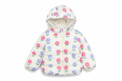 Front view of Marks & Spencer girls’ multicoloured puffer jacket 2xs with hood