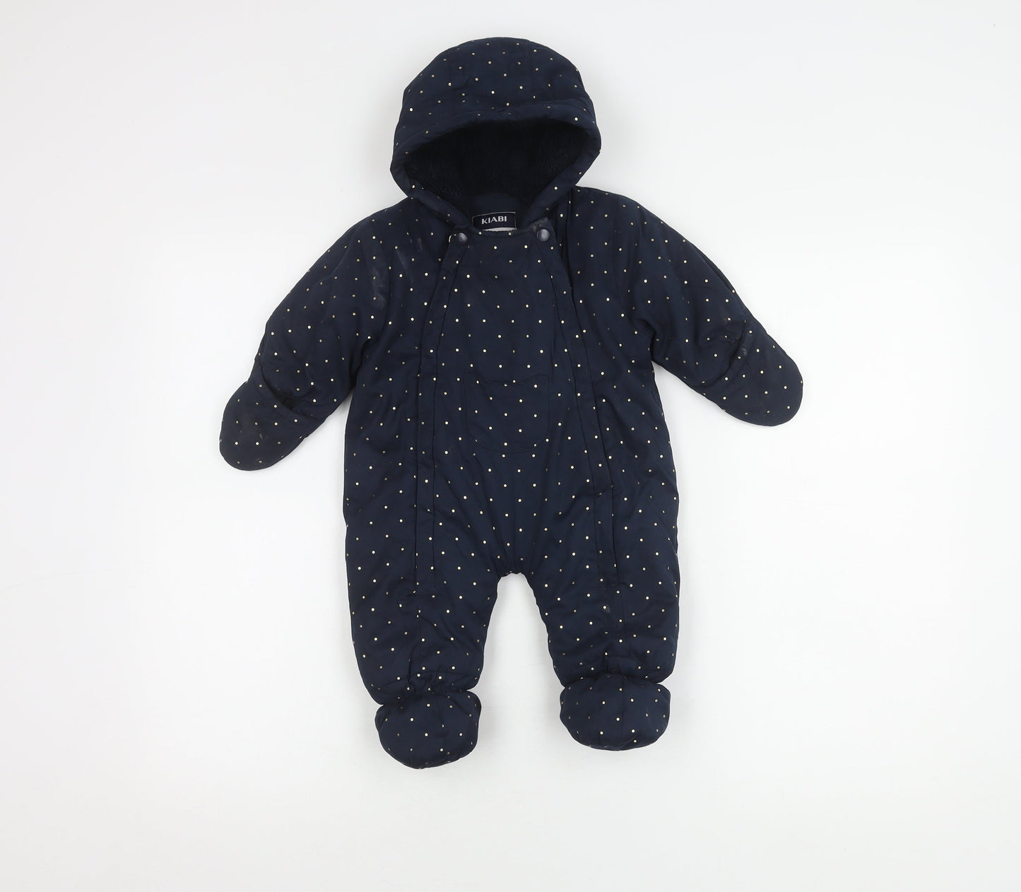 Kiabi Blue Unisex Baby Snowsuit, 0-3 Months, Polka Dot Pattern