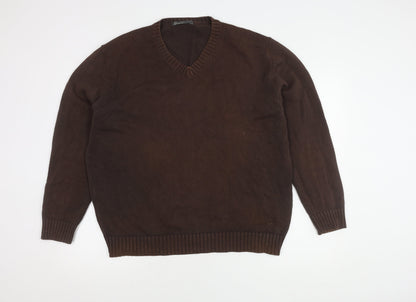 Zara Men's Brown XL V-Neck Cotton Pullover Jumper