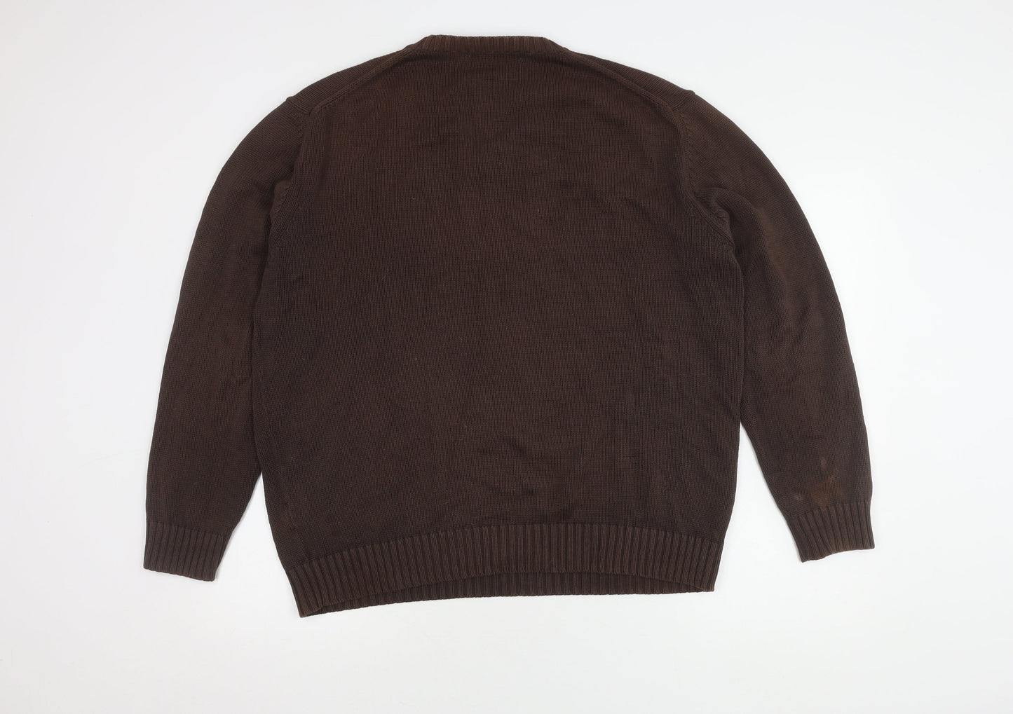 Zara Men's Brown XL V-Neck Cotton Pullover Jumper