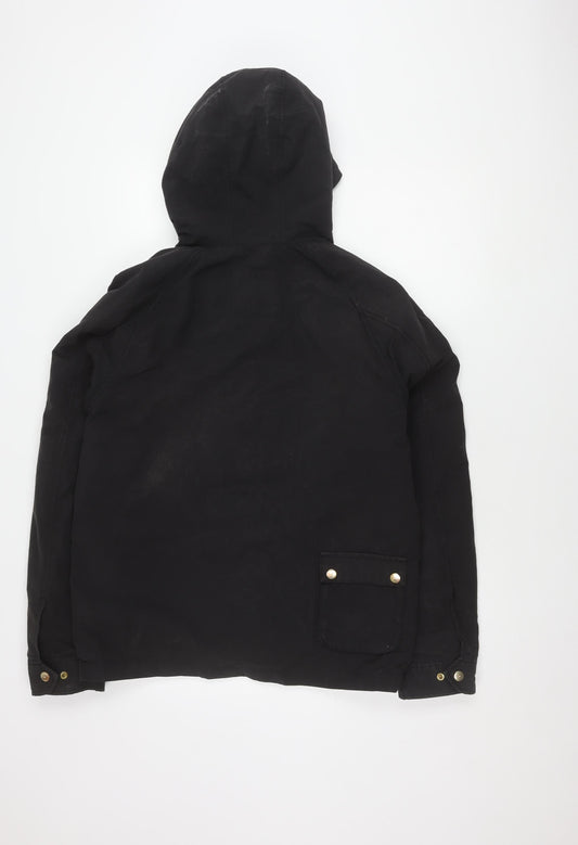 Zara Man Denim Black Parka Jacket L Hooded