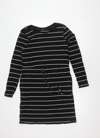 Next Women's Black Striped Cotton Dress Size 10