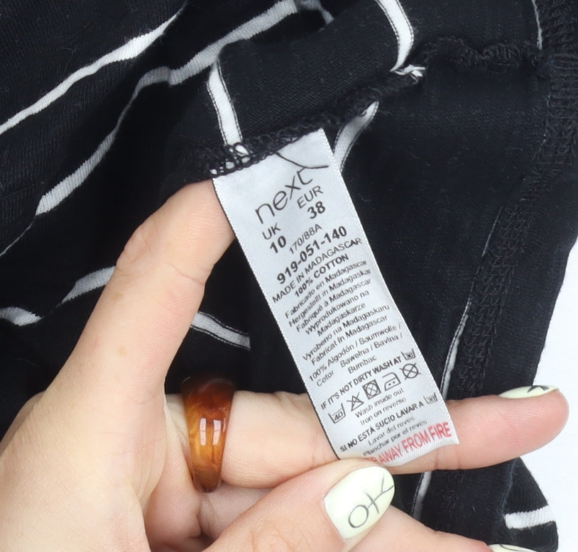 Next Women's Black Striped Cotton Dress Size 10