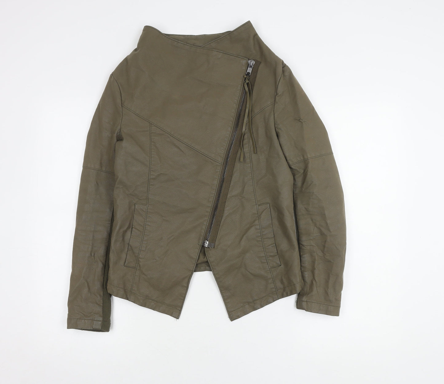 Womens UK Size 10 H&M Green Biker Coat