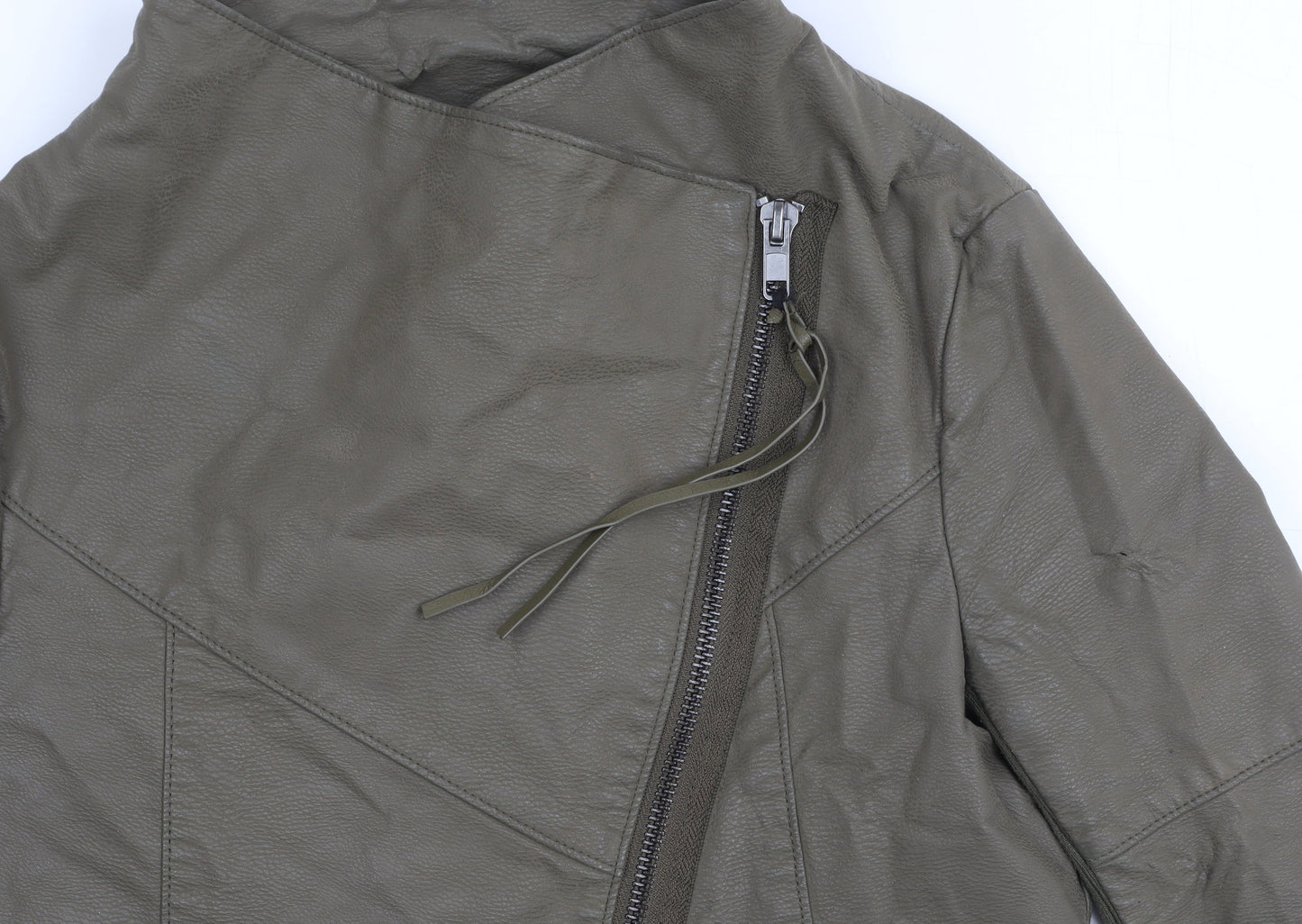 Womens UK Size 10 H&M Green Biker Coat
