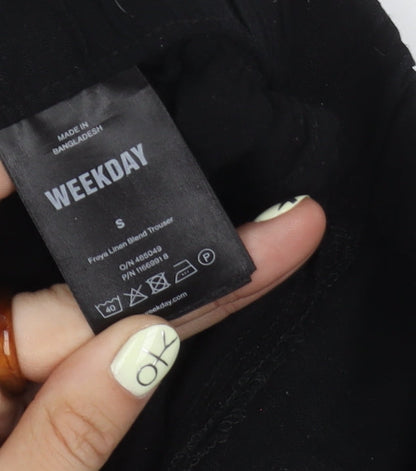 Weekday Women's Black Linen Elastic Waist Trousers Size S