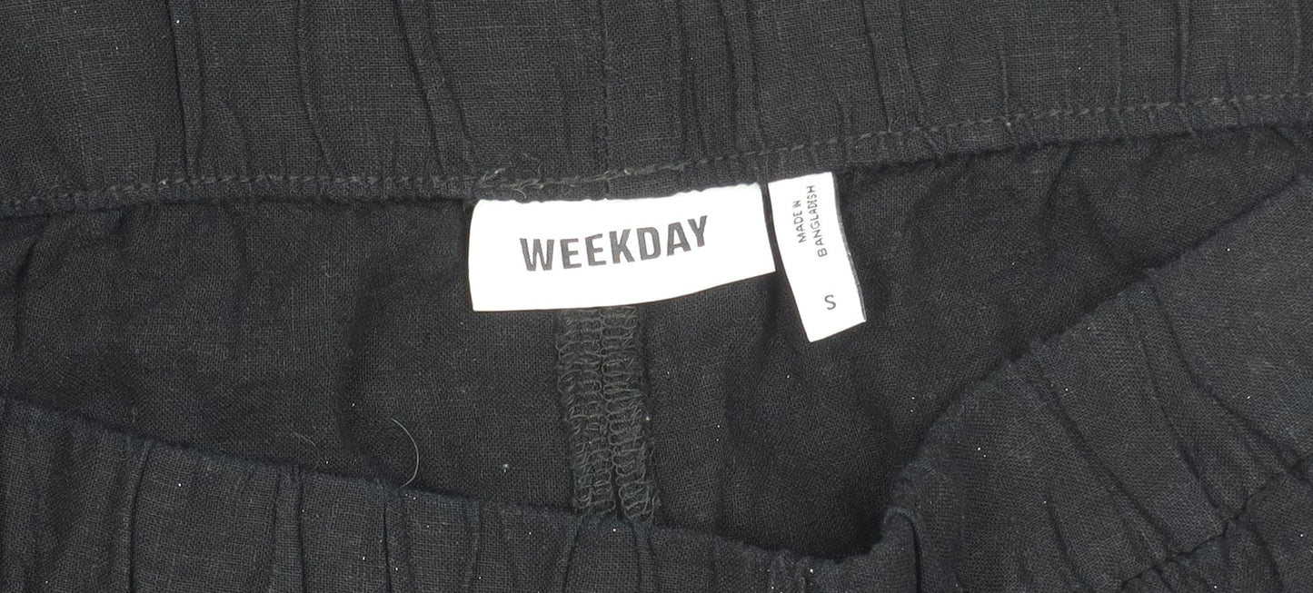 Weekday Women's Black Linen Elastic Waist Trousers Size S