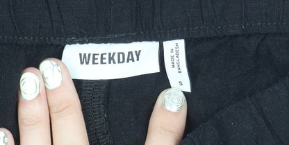 Weekday Women's Black Linen Elastic Waist Trousers Size S