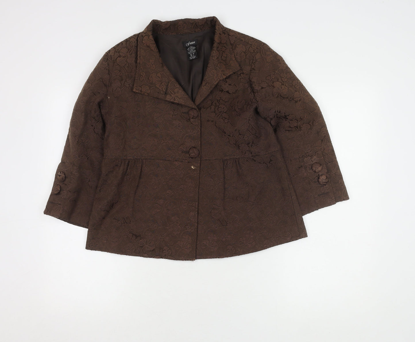 Fusion Women's Brown 3/4 Sleeve Floral Blazer Lined