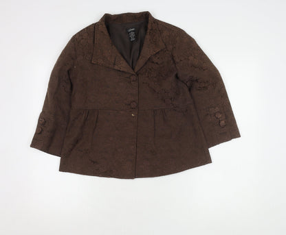 Fusion Women's Brown 3/4 Sleeve Floral Blazer Lined