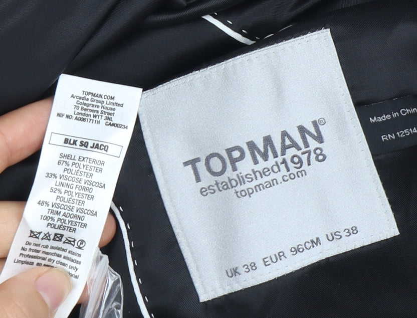 Mens UK Size 38 Topman Regular Black Suit Tuxedo