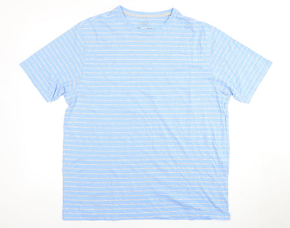 Marks and Spencer Men's Blue Striped T-Shirt L