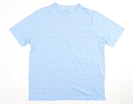 Marks and Spencer Men's Blue Striped T-Shirt L