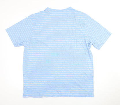 Marks and Spencer Men's Blue Striped T-Shirt L