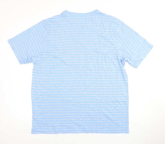 Marks and Spencer Men's Blue Striped T-Shirt L