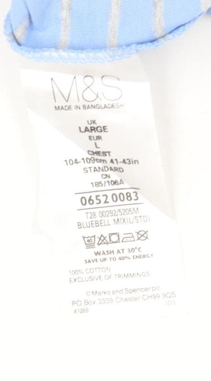 Marks and Spencer Men's Blue Striped T-Shirt L