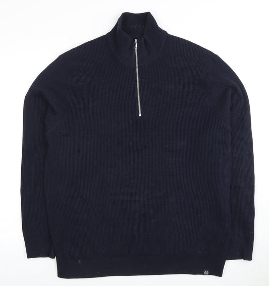 Marks and Spencer Men's Blue Full Zip 2XL Jumper