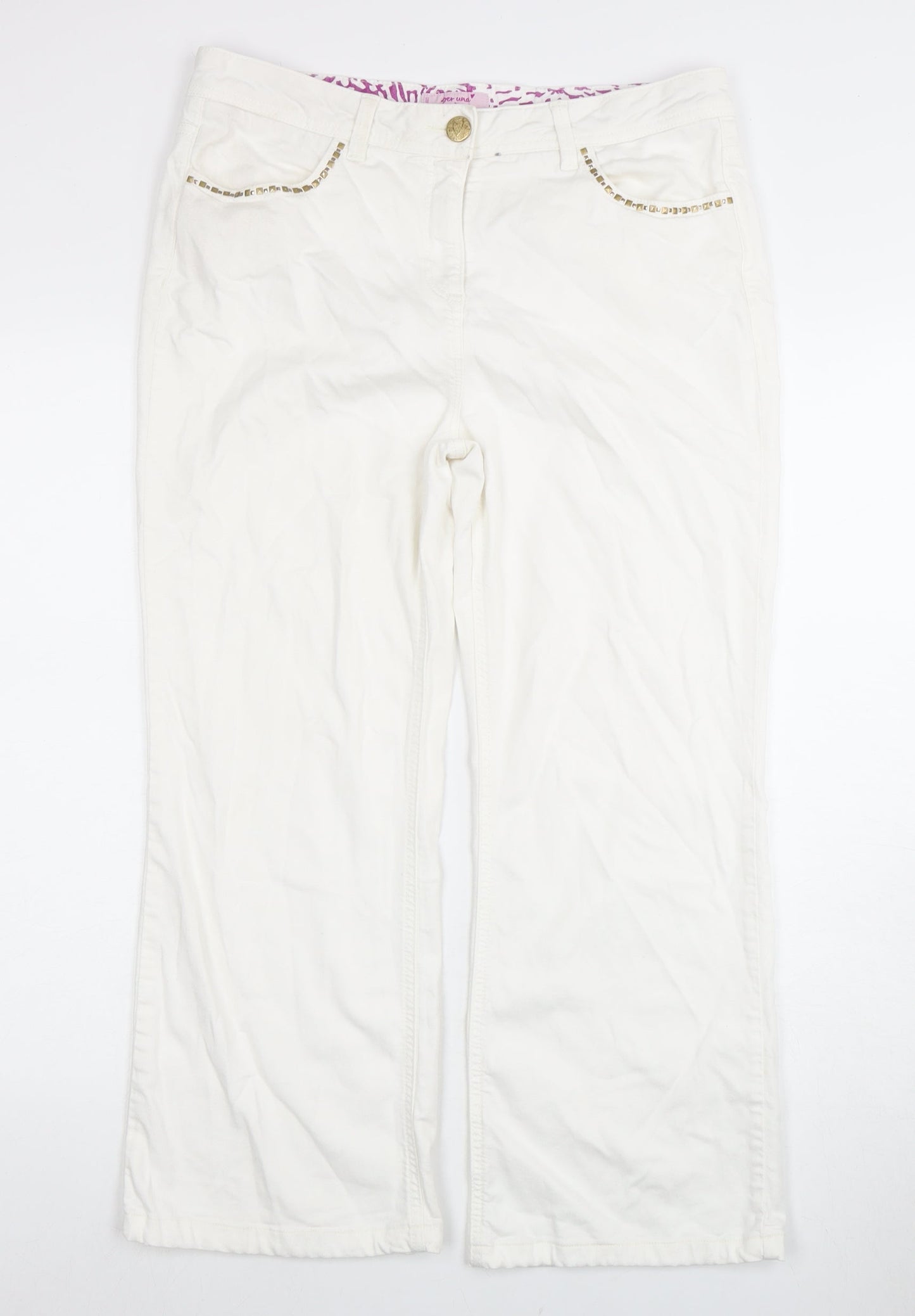 Per Una Women's Ivory Size 14 Studded Jeans