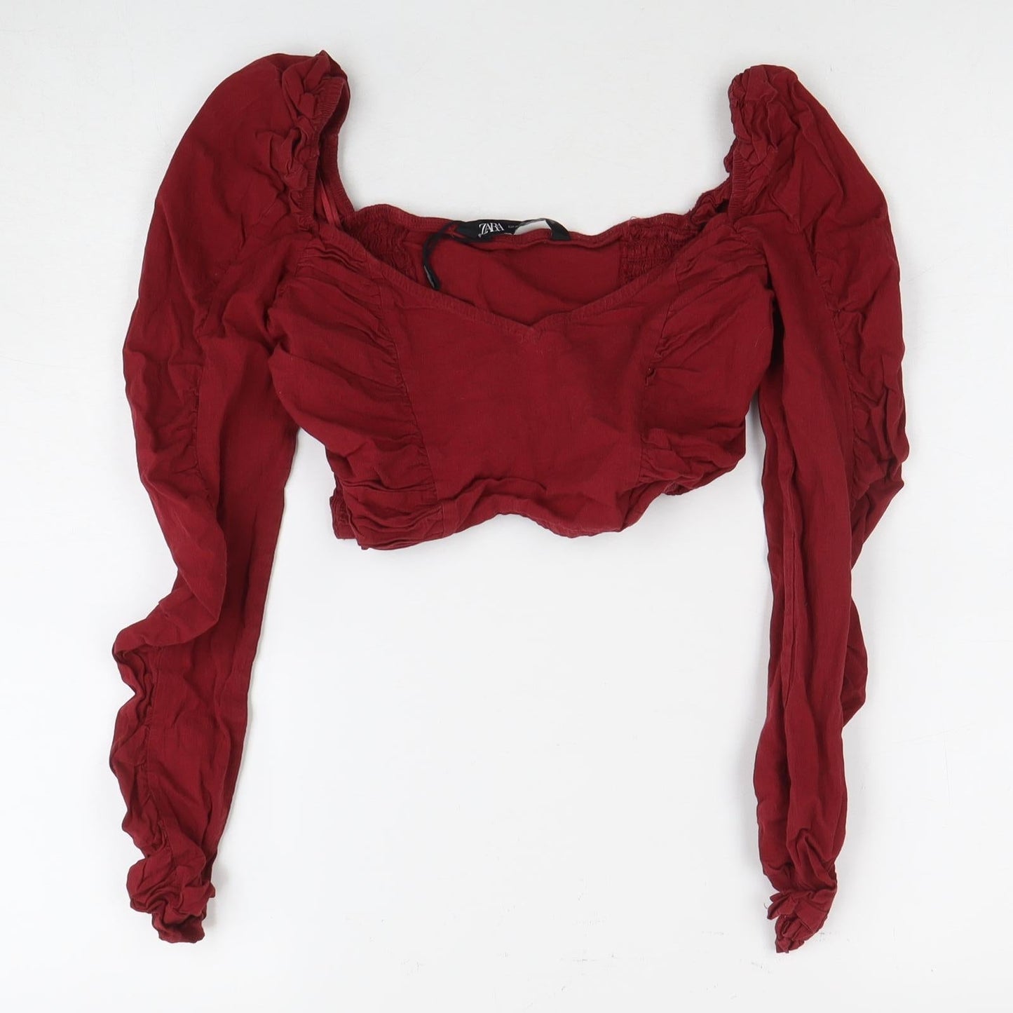 Womens UK Size 10 Zara Red Cropped Blouse