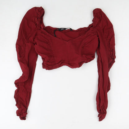 Womens UK Size 10 Zara Red Cropped Blouse