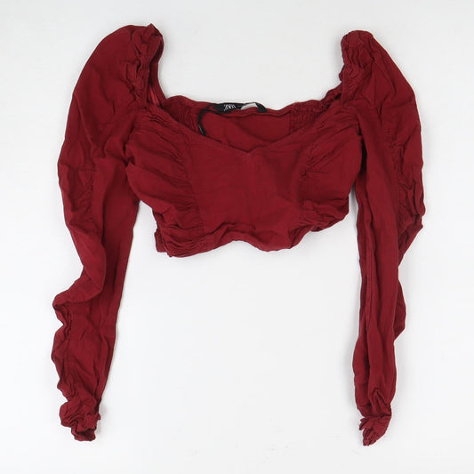 Womens UK Size 10 Zara Red Cropped Blouse