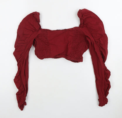 Womens UK Size 10 Zara Red Cropped Blouse
