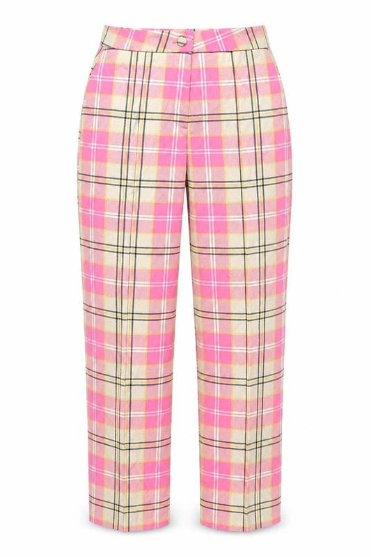Monki Women's Pink Plaid Trousers Size 6