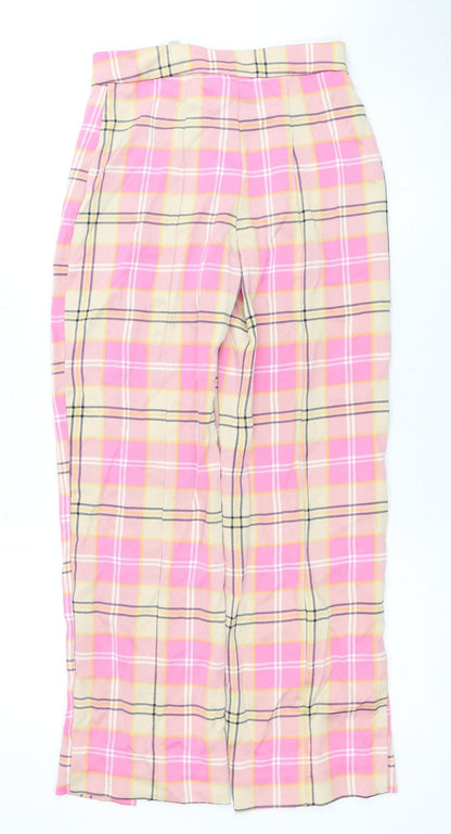 Monki Women's Pink Plaid Trousers Size 6