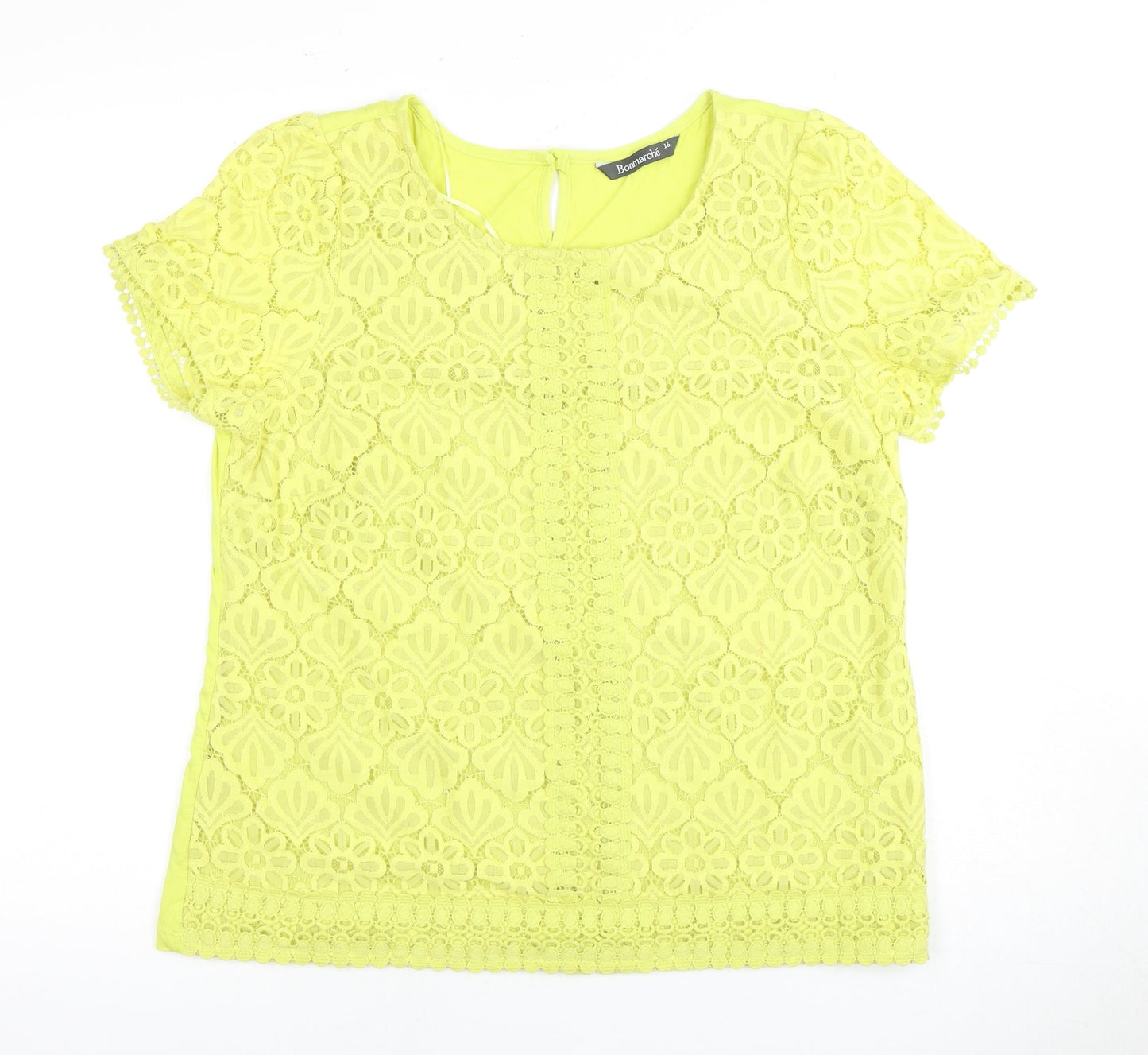 Bonmarche Women Yellow Lace Top - Size 16