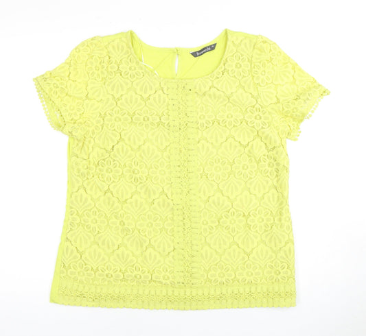 Bonmarche Women Yellow Lace Top - Size 16