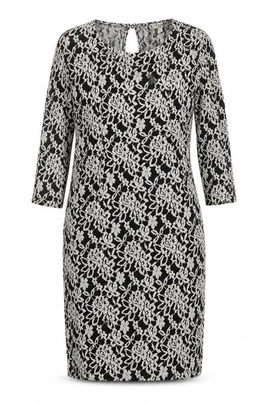 Front view of Joe Browns Women's Black Ivory Lace Sheath Dress, size 14