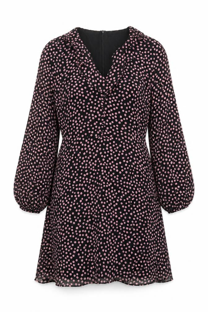 Front view of Wallis Women Black 10 Polka Dot Long Sleeve Dress