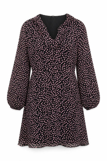 Front view of Wallis Women Black 10 Polka Dot Long Sleeve Dress