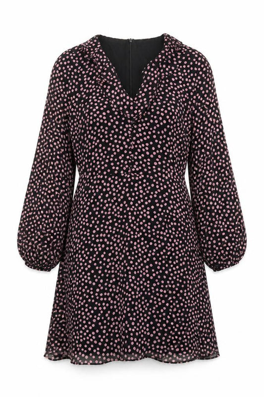 Front view of Wallis Women Black 10 Polka Dot Long Sleeve Dress