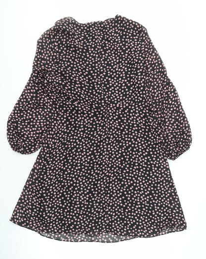 Wallis Women Black 10 Polka Dot Long Sleeve Dress