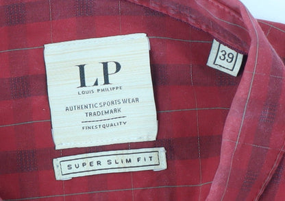Louis Philippe Men's Red Check Extra Slim Fit Shirt