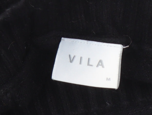 VILA Black Pullover Jumper M Unisex High Neck Knit