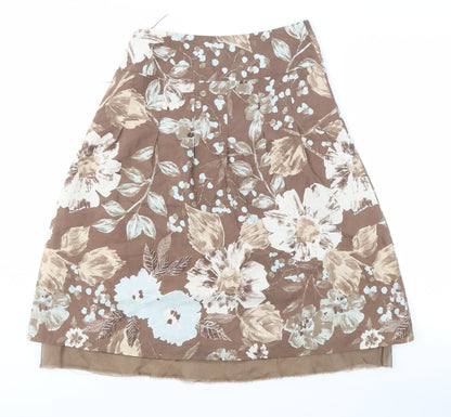 Principles Floral Silk Cotton A-Line Skirt, Size 10