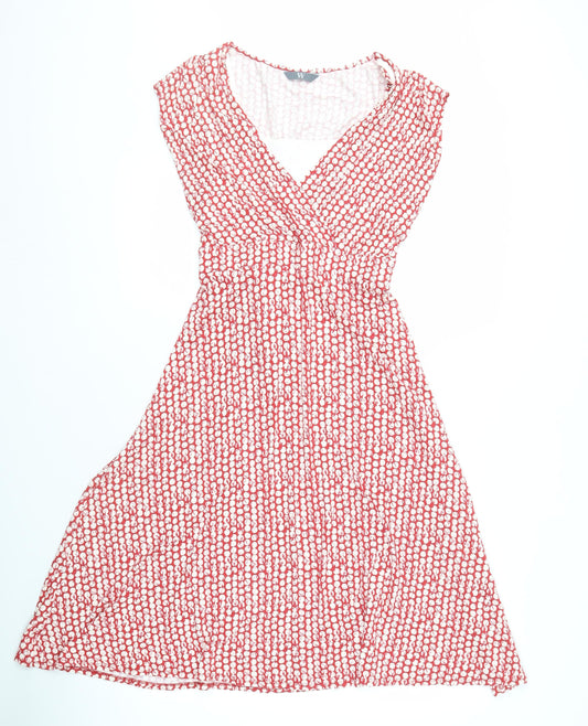 BHS Women's Red V-Neck Cap Sleeve Polka Dot Dress