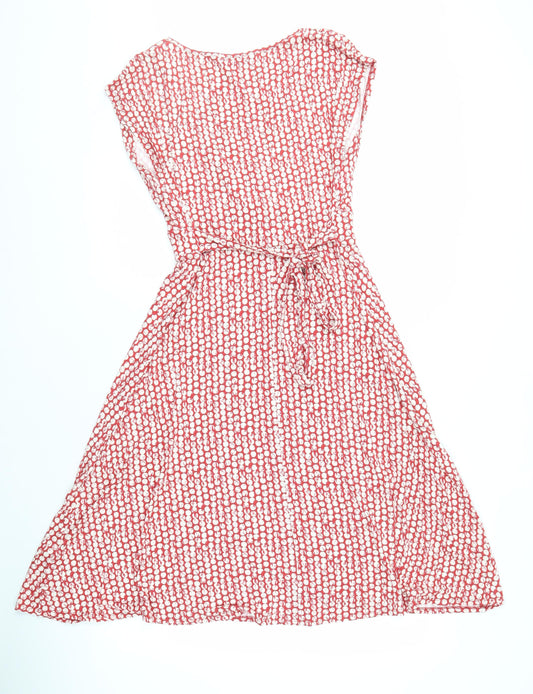 BHS Women's Red V-Neck Cap Sleeve Polka Dot Dress