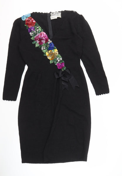 Don Sayres Black Embroidered Dress Long Sleeve
